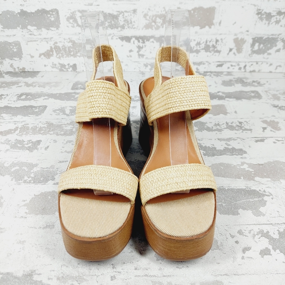 NEW Lucky Brand Delukah Cream Tan Ankle Strap Slingback Wedge Sandals V29 - Picture 3 of 12